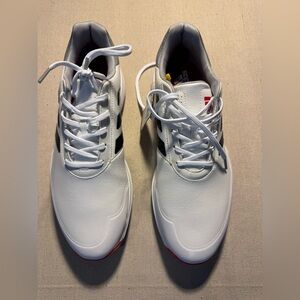 Adidas Men's White Sneakers with Black and Red Accents Golf shoes Sz 11 NWOB